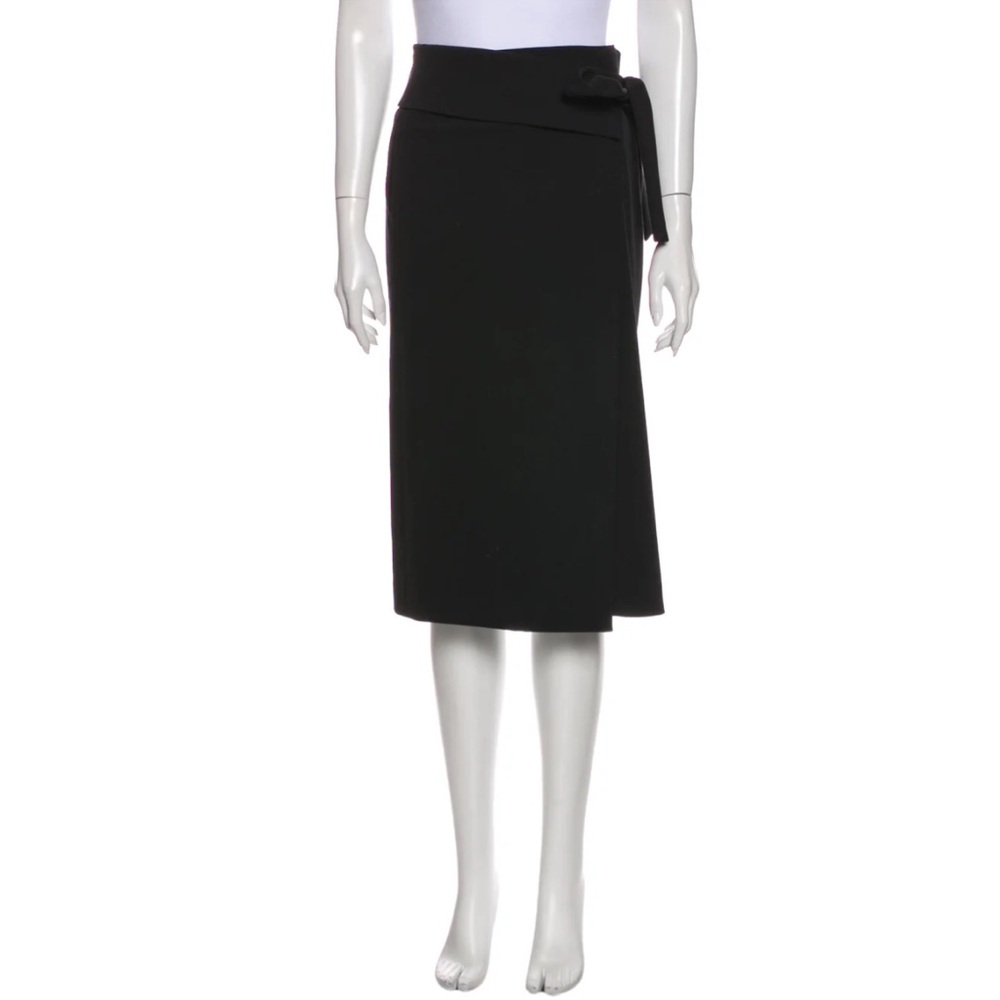 JOSEPH London Black Wool Classic Wrap Skirt Knee Length